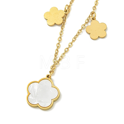 Ion Plating(IP) 304 Stainless Steel Pave Shell Flower Pendant Necklaces NJEW-C057-05G-1