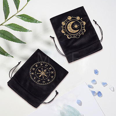 2Pcs 2 Styles Printed Velvet Drawstring Storage Bags for Tarot Card ABAG-CN0001-78-1