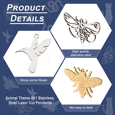 24Pcs 6 Style Ion Plating(IP) 201 Stainless Steel Pendants STAS-FW0001-23-1