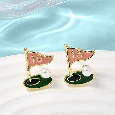 Ship Brass Enamel Stud Earrings EJEW-H180-24G-1
