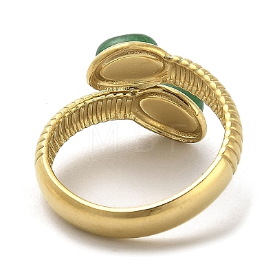 Green Natural Dyed Jade Snake Open Cuff Ring RJEW-C036-01B-G-1