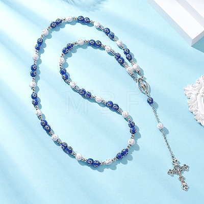Acrylic & CCB Plastic Beaded Rosary Necklaces with Alloy Cross Pendant NJEW-JN05856-02-1
