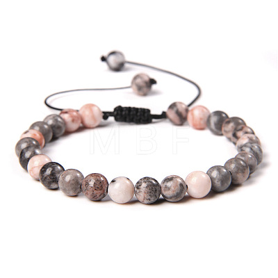 Natural Zebra Jasper Round Bead Adjustable Braided Bracelets UO3136-27-1