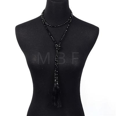 Adjustable Glass Beaded Lariat Necklaces NJEW-E077-A04-1