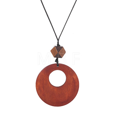 Wood Pendant Black Wax Cord Long Necklaces for Women FS-WG36920-03-1