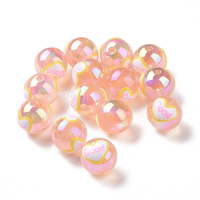 UV Plating Rainbow Iridescent Transparent Acrylic Beads with Enamel OACR-P014-03C-1