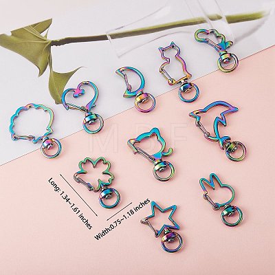 20Pcs 10 Styles Rainbow Color Vacuum Plated Alloy Keychain Clasps JX114A-1