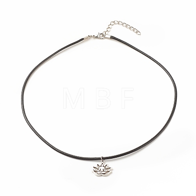 Alloy Lotus Pendant Necklace with Imitation Leather Cord NJEW-JN03863-02-1