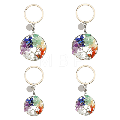 4Pcs 2 Style Natural Mixed Stone Keychains KEYC-FH0001-13-1