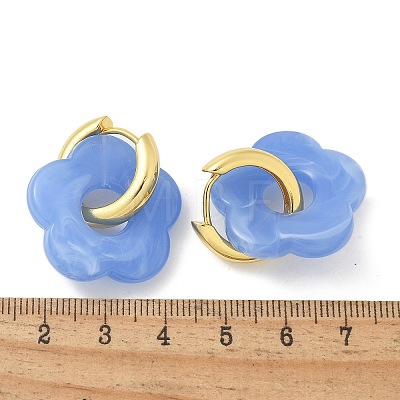 Brass Resin Flower Hoop Earrings for Women EJEW-U038-01G-09-1