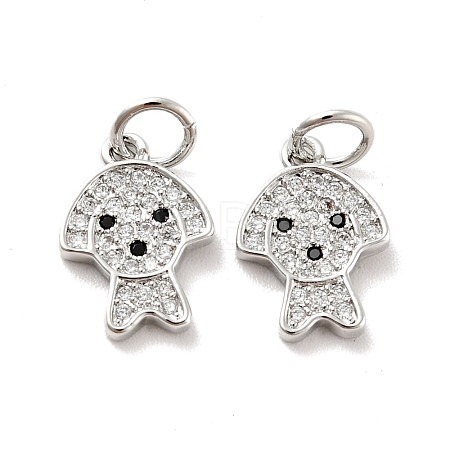 Dog Brass Micro Pave Clear Cubic Zirconia Charms KK-G425-14P-1