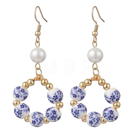 Printed Porcelain Round Dangle Earrings EJEW-JE06838-02-1