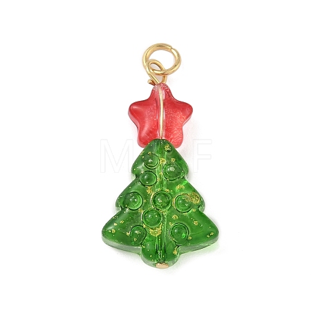 Christmas Tree Dyed & Heated Glass Pendants PALLOY-JF04391-1