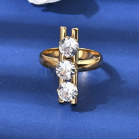 304 Stainless Steel Micro Pave Cubic Zirconia Open Cuff Rings for Women RJEW-K258-12B-G-1