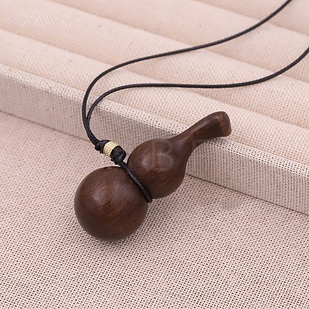 Wood Gourd Pendant Adjustable Waxed Cord Necklaces WGF04D5-01-1