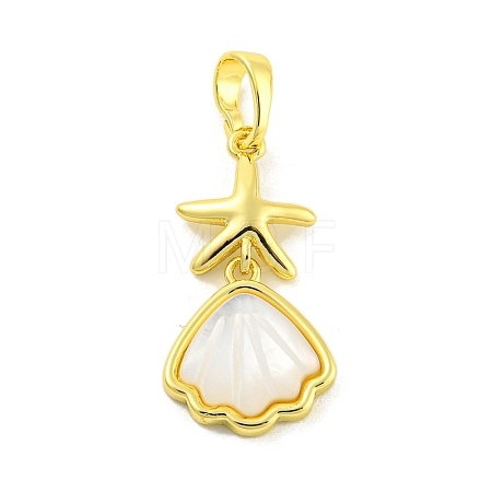 Brass Pave Shell Pendants KK-P263-01B-G-1