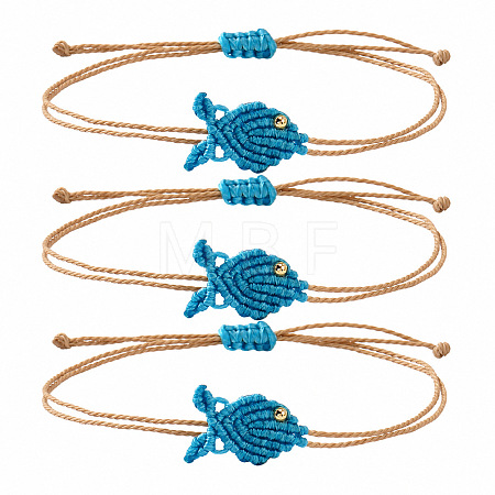 Ocean Adjustable Braided Wax Cord Fish Link Bracelet Sets with Brass Beads for Women XU5174-7-1