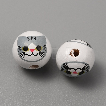 Printed Cat Wood European Beads WOOD-TAC0011-35A-1