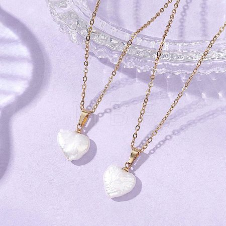 Baroque Natural Keshi Pearl Heart Pendant 304 Stainless Steel Cable Chain Necklaces for Women NJEW-JN05964-1