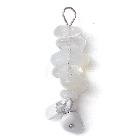 Gradient Color Natural Quartz Crystal & Synthetic White Howlite & Natural White Moonstone & Opalite Chip Beaded Pendants PALLOY-JF02790-01-1