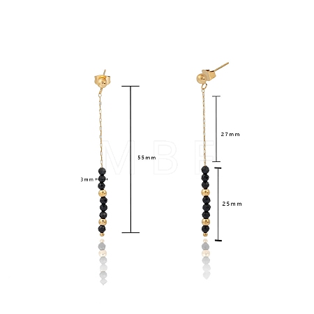 Bohemian Style Natural Black Agate Beaded Tassel Dangle Earrings WG6B05D-01-1