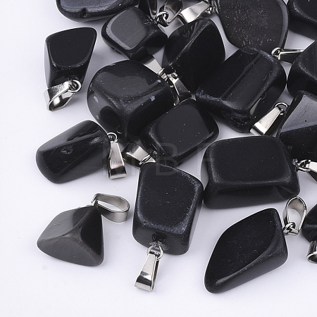 Natural Black Stone Pendants G-Q996-12-1