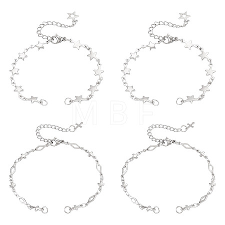 4Pcs 2 Styles 304 Stainless Steel Star & Rhombus Link Chain Bracelet Making AJEW-TADJ00008-1