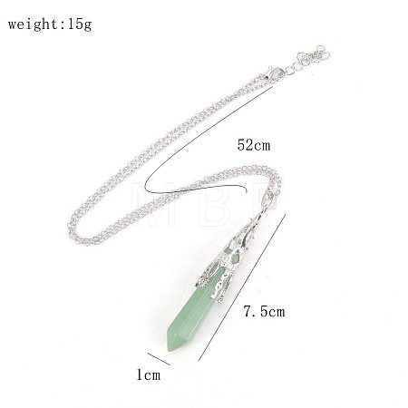 Natural Green Aventurine Six-Sided Prism Healing Dowsing Pendulum Pendant Iron Cable Chain Necklaces for Divination HM5691-6-1