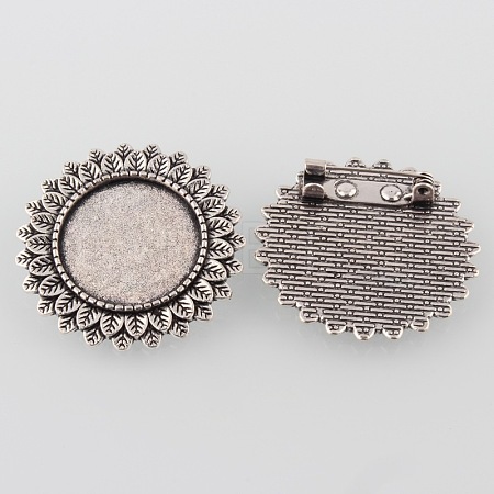 Vintage Alloy Flower Brooch Cabochon Bezel Settings X-PALLOY-O038-21AS-1