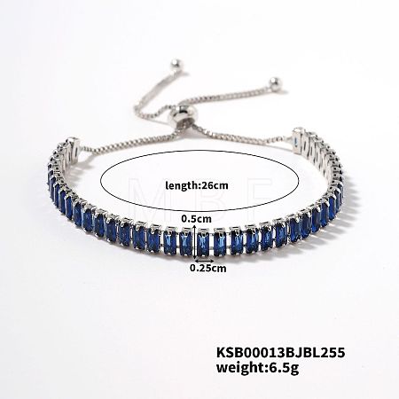 Brass Capri Blue Rhinestone Box Chain Slider Bracelets for Women TG7650-6-1