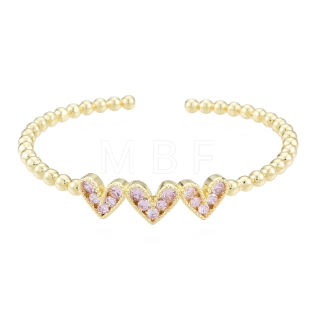 Cubic Zirconia Triple Heart Open Cuff Bangle BJEW-G651-09G-03-1