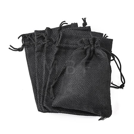 Polyester Imitation Burlap Packing Pouches Drawstring Bags ABAG-R005-14x10-09-1