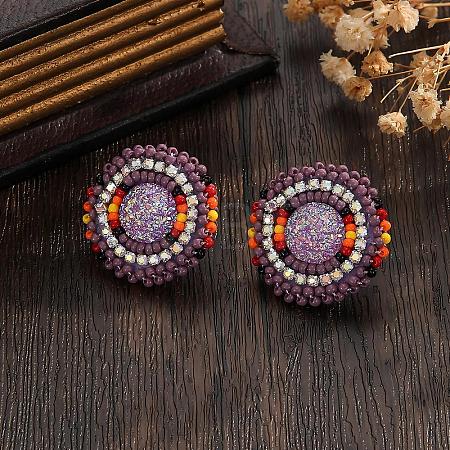 Bohemian Style Vintage Colorful Glass Seed Bead & Rhinestone Beaded Stud Earrings VY5957-6-1