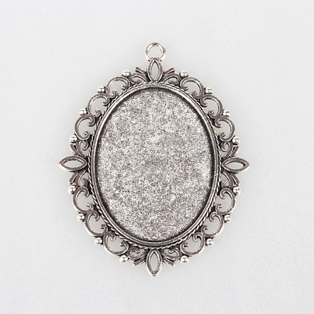 Tibetan Style Alloy Pendant Cabochon Settings TIBEP-N003-20AS-1