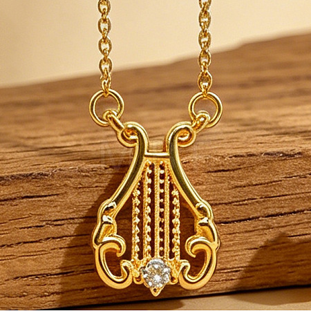 Music Theme Brass Pave Cubic Zirconia Pendant Necklaces for Women WGBB91D-03-1