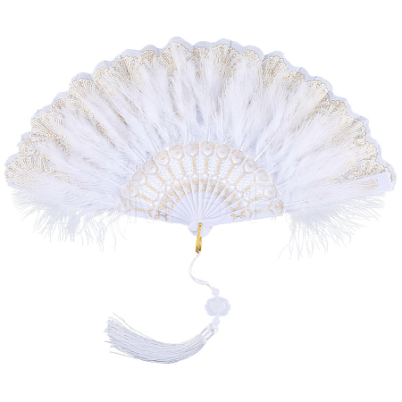 Plastic Folding Fan with Tassels AJEW-WH20130-170A-1