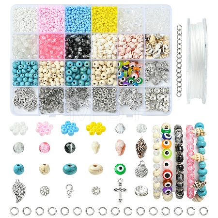 DIY Summer Glass & Synthetic Magnesite & Shell Bangle Making Kits DIY-FS0007-91-1