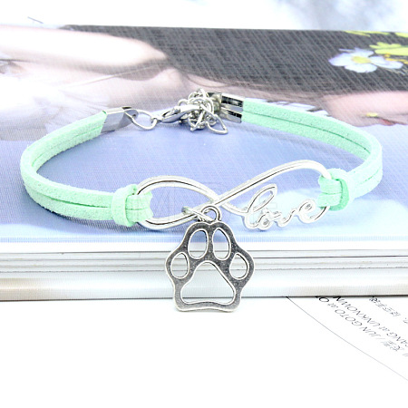 Infinity & Paw Print & Word Love Alloy with Suede Cord Charm Bracelets FS-WG0006A-08-1