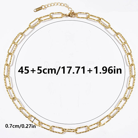 304 Stainless Steel Textured Paperclip Chain Necklaces for Women HX6515-2-1