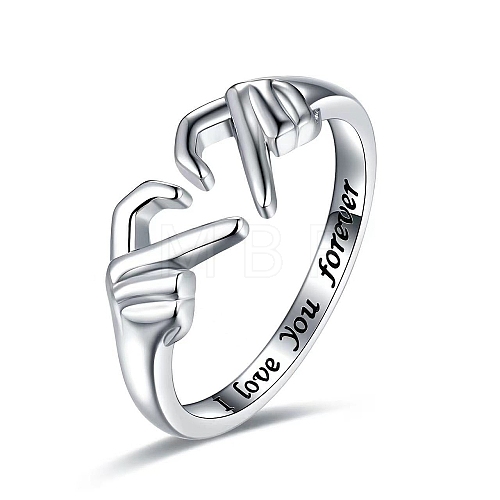 Alloy Hand Heart Open Cuff Ring PW-WG27931-02-1