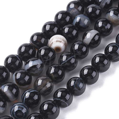 Natural Black Agate Beads Strands G-G582-6mm-60-1