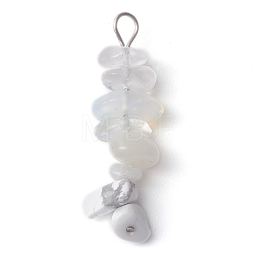 Gradient Color Natural Quartz Crystal & Synthetic White Howlite & Natural White Moonstone & Opalite Chip Beaded Pendants PALLOY-JF02790-01-1