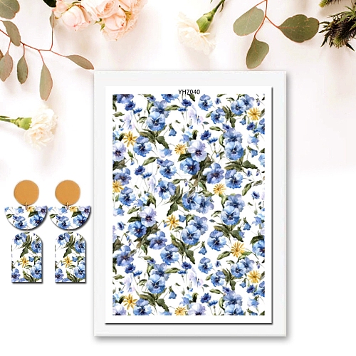 Flower Pattern Ceramics Clay Water Transfer Paper PW-WG39513-08-1