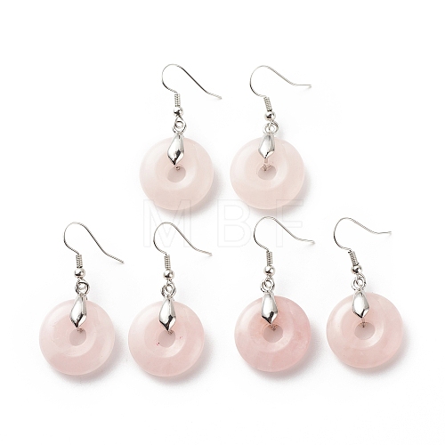 Natural Rose Quartz Donut Dangle Earrings EJEW-G300-01P-01-1