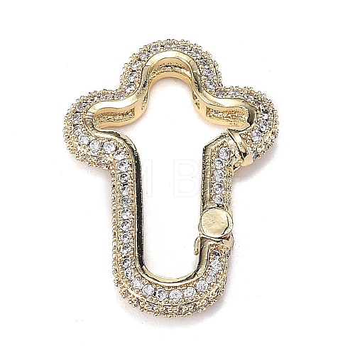 Brass Micro Pave Clear Cubic Zirconia Spring Gate Rings ZIRC-F120-011G-1