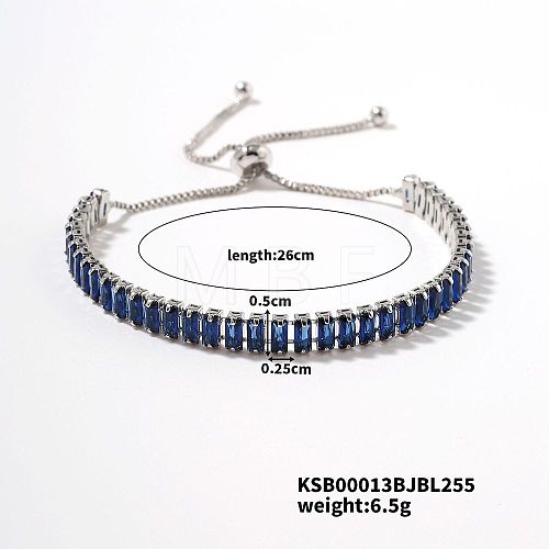 Brass Capri Blue Rhinestone Box Chain Slider Bracelets for Women TG7650-6-1