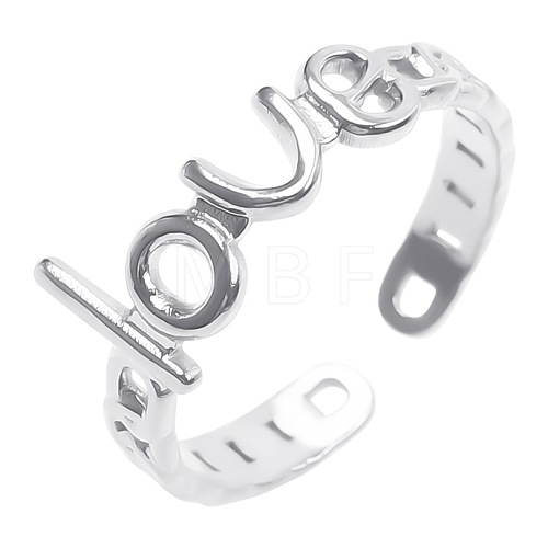 Romantic Stainless Steel Word Love Open Cuff Rings for Women Men UD4454-1-1