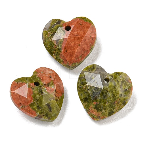 Natural Unakite Faceted Heart Charms G-G123-01G-1