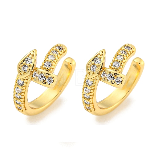 Brass Micro Pave Clear Cubic Zirconia Cuff Earrings for Women EJEW-C104-125G-1