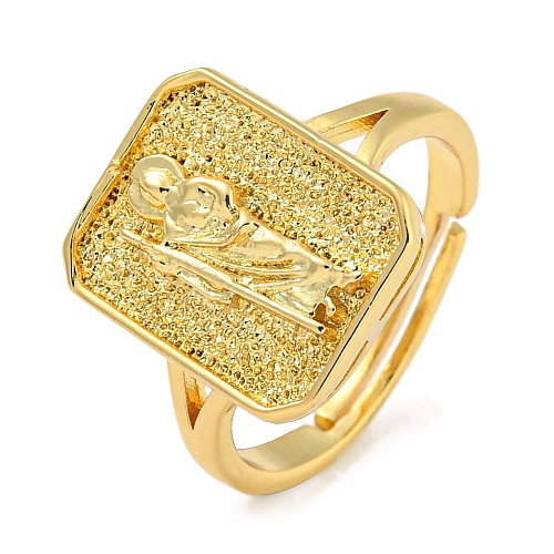 Rectangle with Saint Rack Plating Brass Adjustable Rings for Women RJEW-I105-03G-03-1